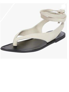 FOWT Beige Split Round Toe Sandals Lace up Strappy Flats Flip Flop Shoes